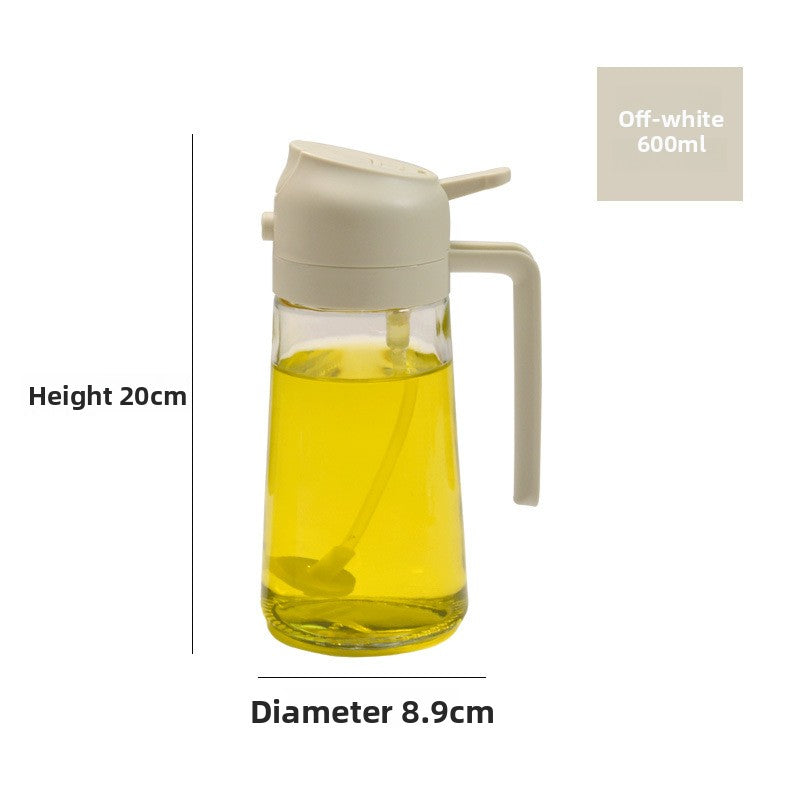 Household spray-pouring dual-purpose glass oil bottle