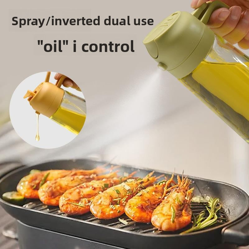 Household spray-pouring dual-purpose glass oil bottle