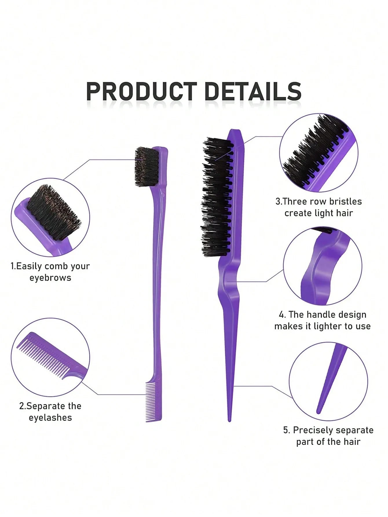 3pcs styling comb set with triple tear hair brush mouse tail comb edge brush,salon hair styling tool Special for real hair wigs