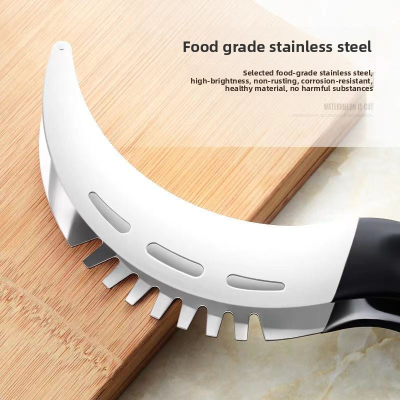 A stainless steel watermelon cutting tool