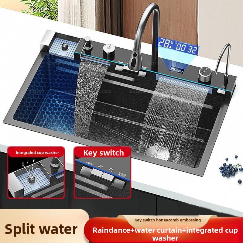 Thick 6mm Digital Display Stainless Steel Kitchen Sink with Pull Faucet