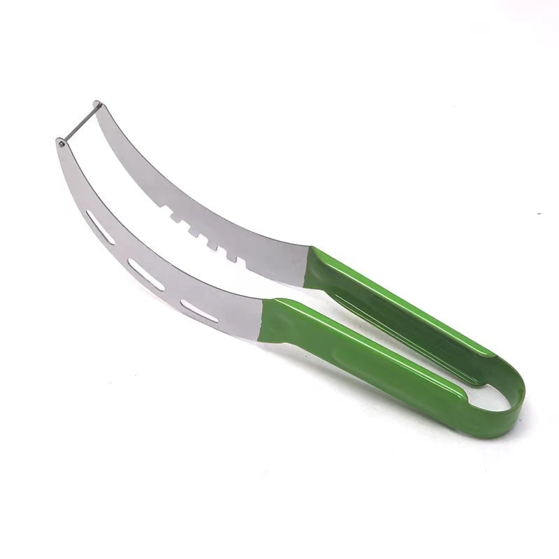 A stainless steel watermelon cutting tool