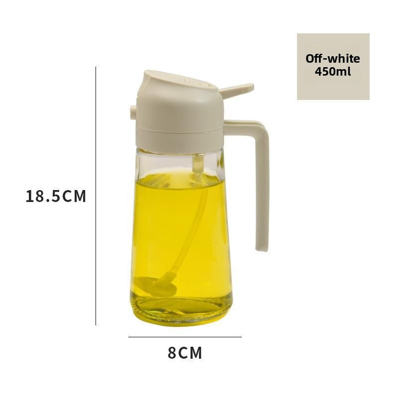 Household spray-pouring dual-purpose glass oil bottle