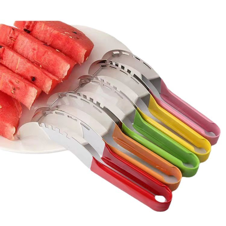 A stainless steel watermelon cutting tool