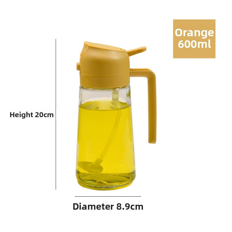 Household spray-pouring dual-purpose glass oil bottle