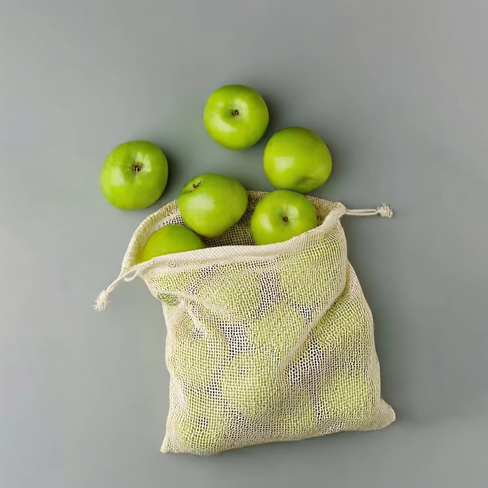 Organic Cotton Mesh Drawstring Bag