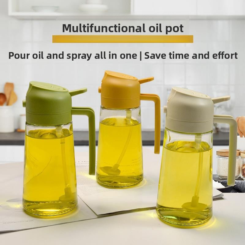 Household spray-pouring dual-purpose glass oil bottle