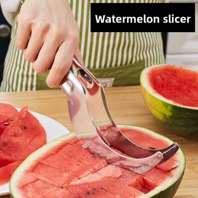 A stainless steel watermelon cutting tool
