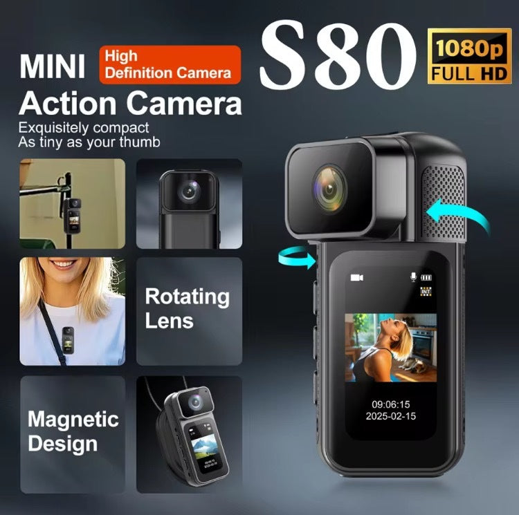 S80 2K HD Rotating Magnetic Action Camera for Cycling and Sports