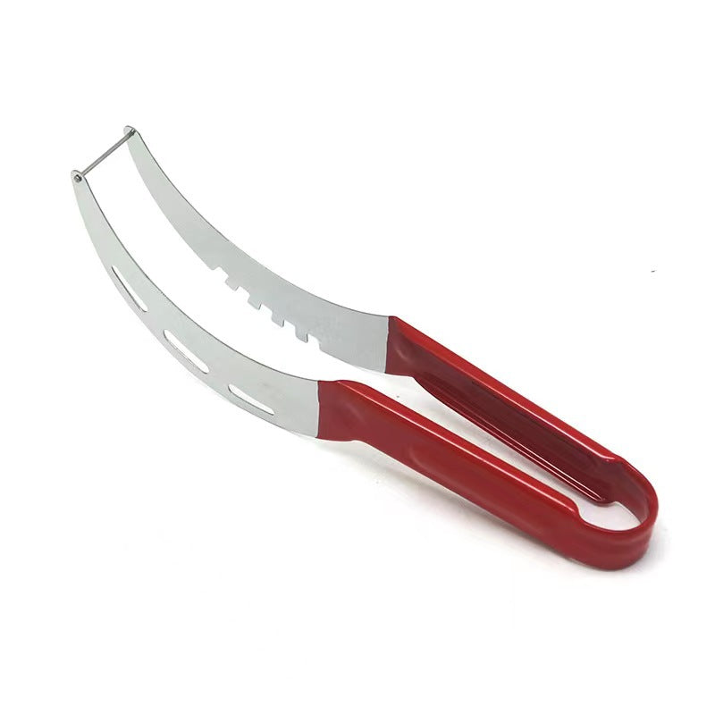 A stainless steel watermelon cutting tool