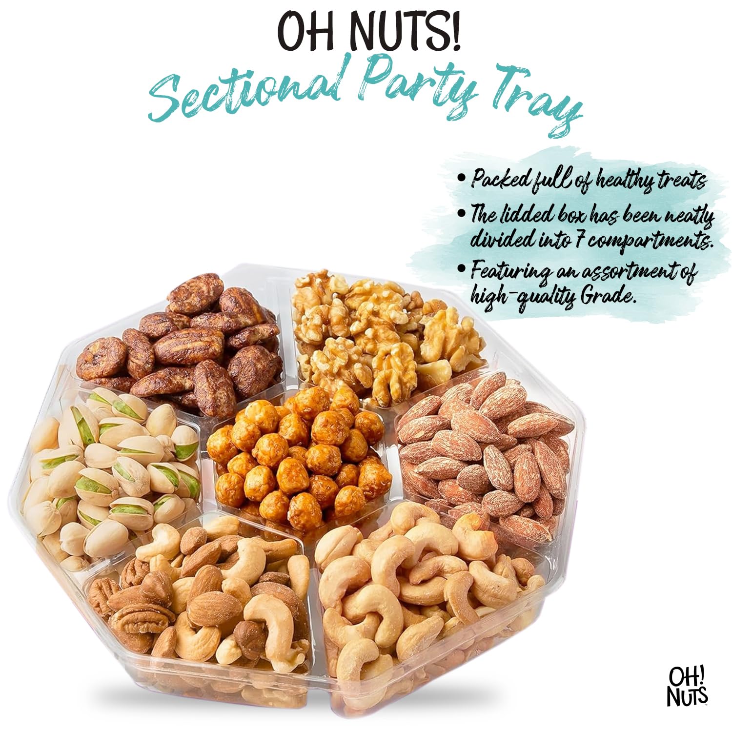 Oh! Nuts 7 Variety Nuts Gift Basket - Healthy Food Assorted Nuts Gifts Baskets - Holiday Gourmet Gift Boxes - Gift Box Ideas for Birthday, Corporate, Men and Women - Premium