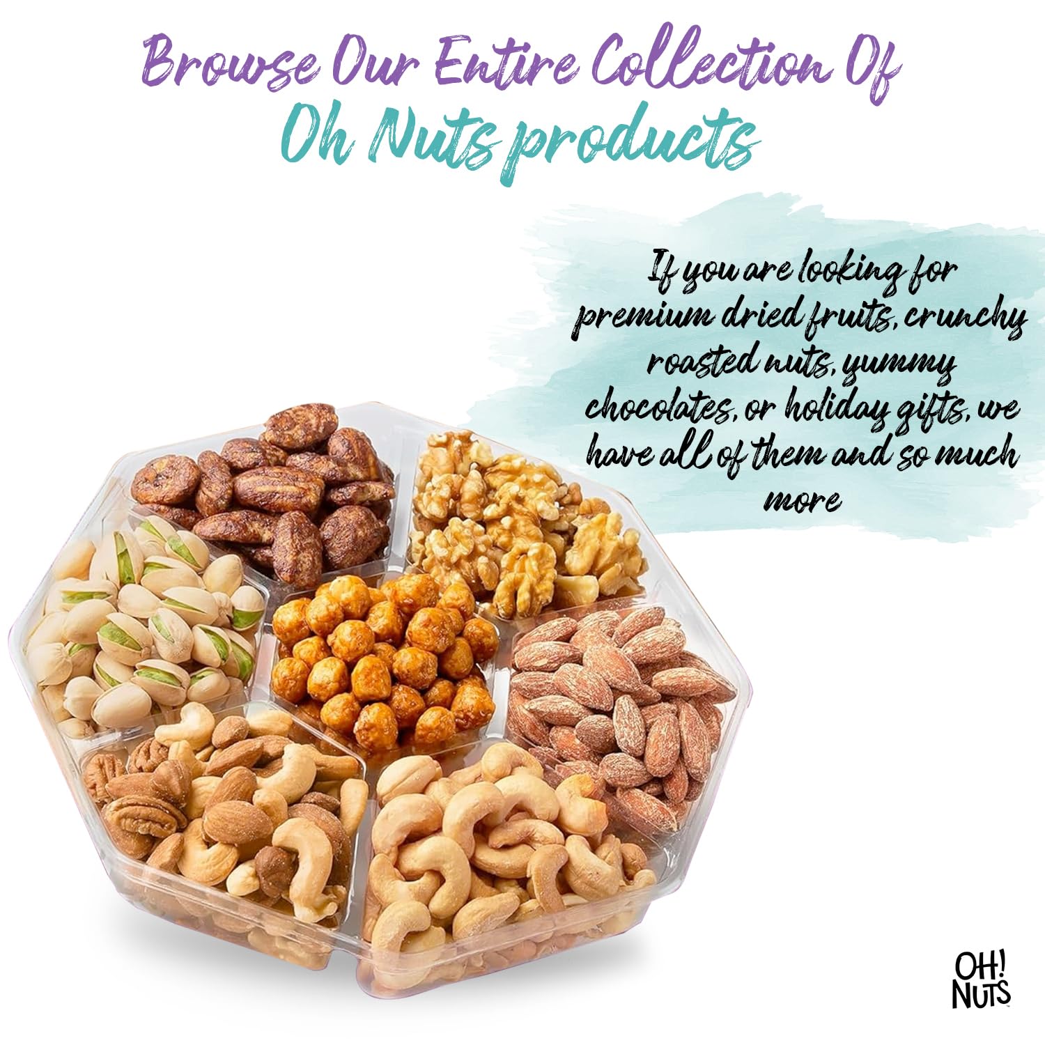 Oh! Nuts 7 Variety Nuts Gift Basket - Healthy Food Assorted Nuts Gifts Baskets - Holiday Gourmet Gift Boxes - Gift Box Ideas for Birthday, Corporate, Men and Women - Premium