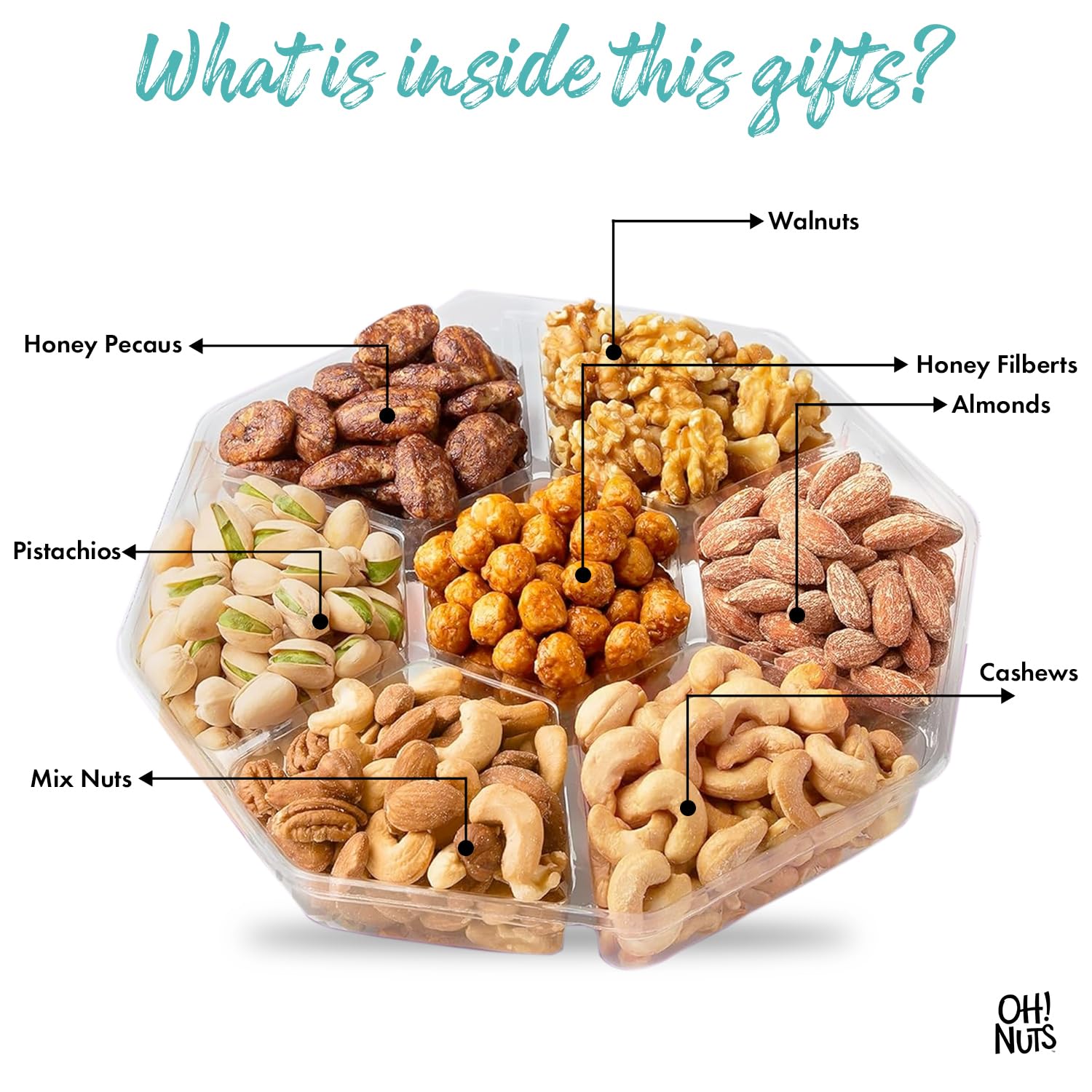 Oh! Nuts 7 Variety Nuts Gift Basket - Healthy Food Assorted Nuts Gifts Baskets - Holiday Gourmet Gift Boxes - Gift Box Ideas for Birthday, Corporate, Men and Women - Premium