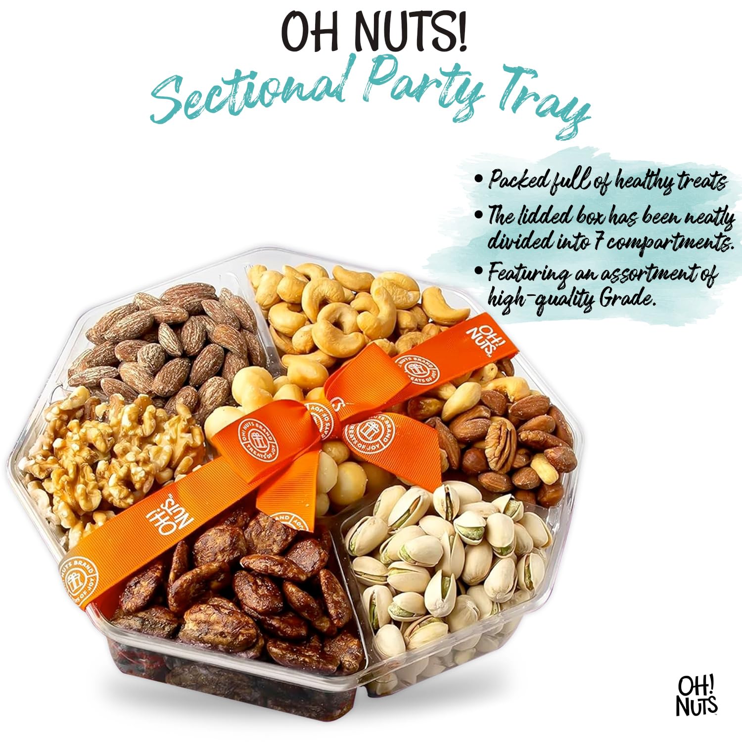 Oh! Nuts 7 Variety Nuts Gift Basket - Healthy Food Assorted Nuts Gifts Baskets - Holiday Gourmet Gift Boxes - Gift Box Ideas for Birthday, Corporate, Men and Women - Large Premium