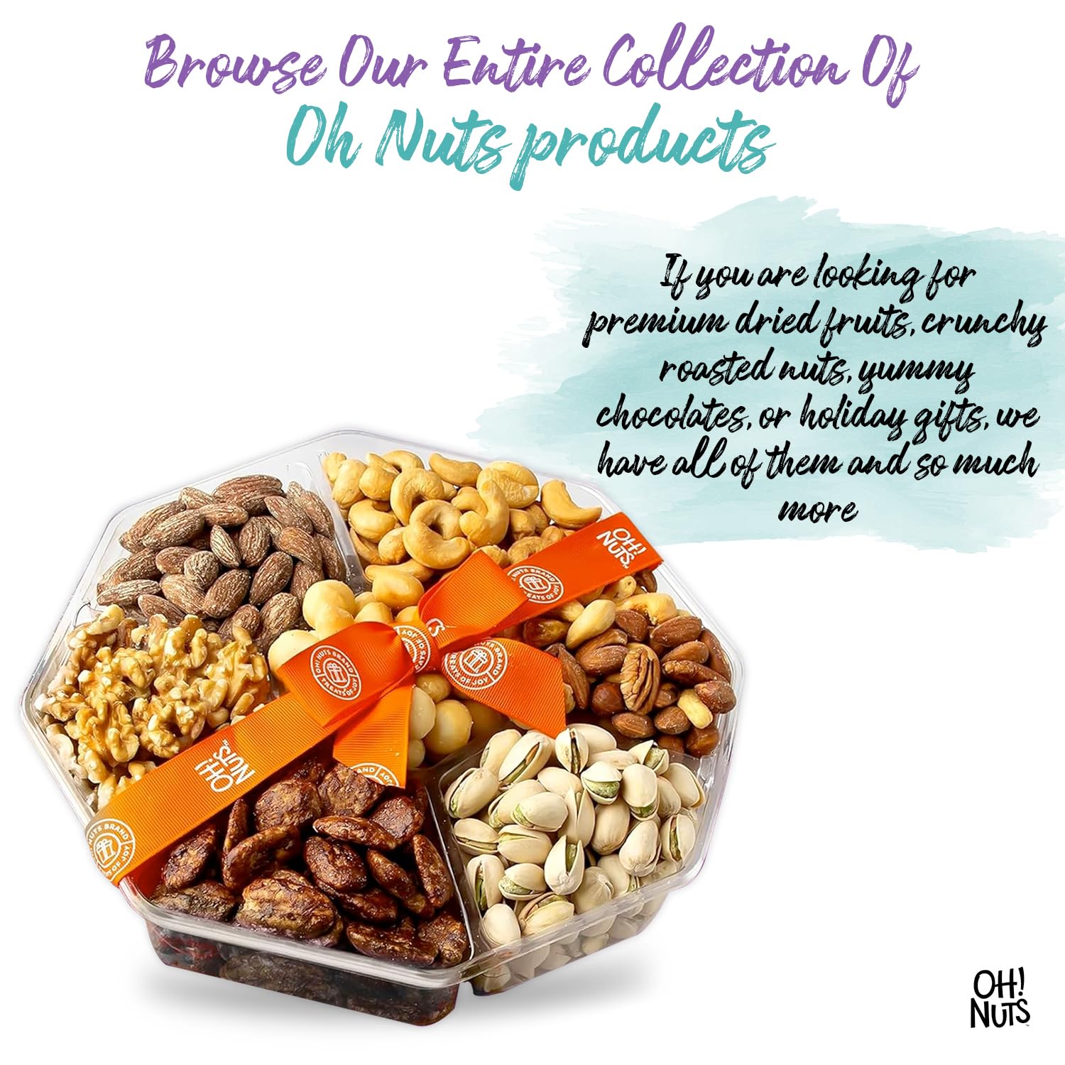 Oh! Nuts 7 Variety Nuts Gift Basket - Healthy Food Assorted Nuts Gifts Baskets - Holiday Gourmet Gift Boxes - Gift Box Ideas for Birthday, Corporate, Men and Women - Large Premium