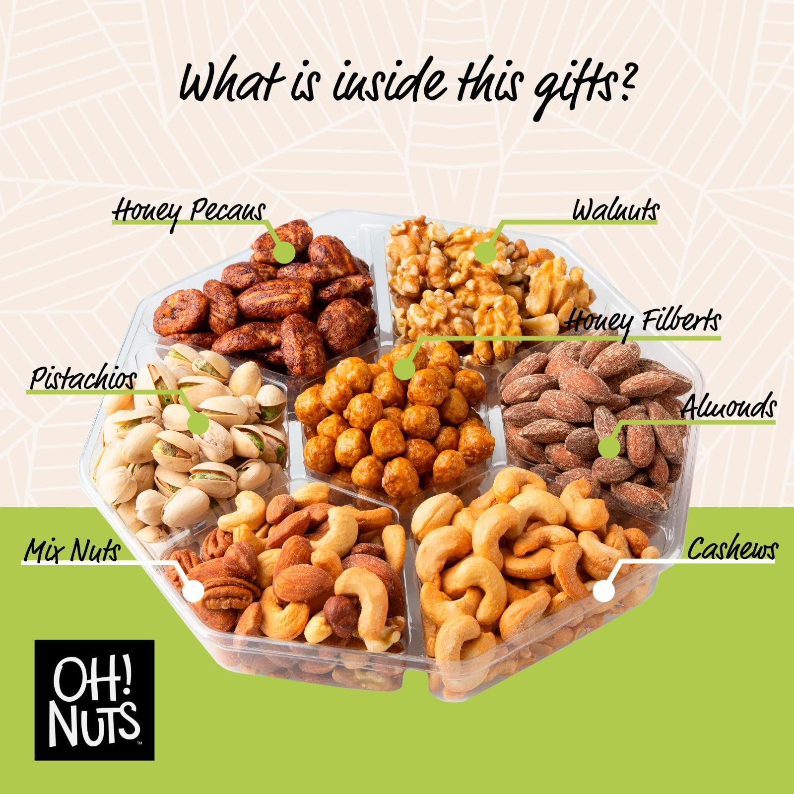 Oh! Nuts 7 Variety Nuts Gift Basket - Healthy Food Assorted Nuts Gifts Baskets - Holiday Gourmet Gift Boxes - Gift Box Ideas for Birthday, Corporate, Men and Women - Premium