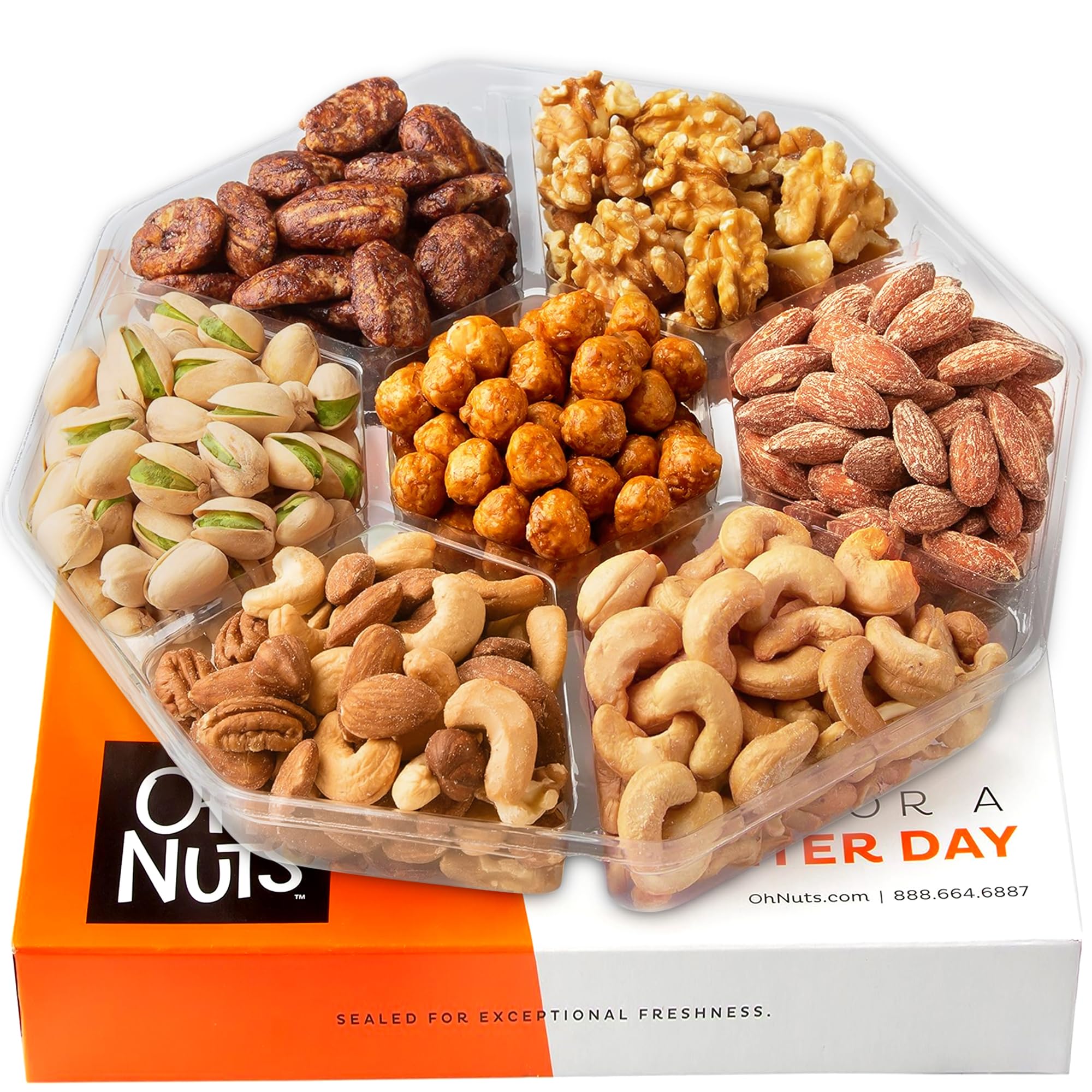 Oh! Nuts 7 Variety Nuts Gift Basket - Healthy Food Assorted Nuts Gifts Baskets - Holiday Gourmet Gift Boxes - Gift Box Ideas for Birthday, Corporate, Men and Women - Premium