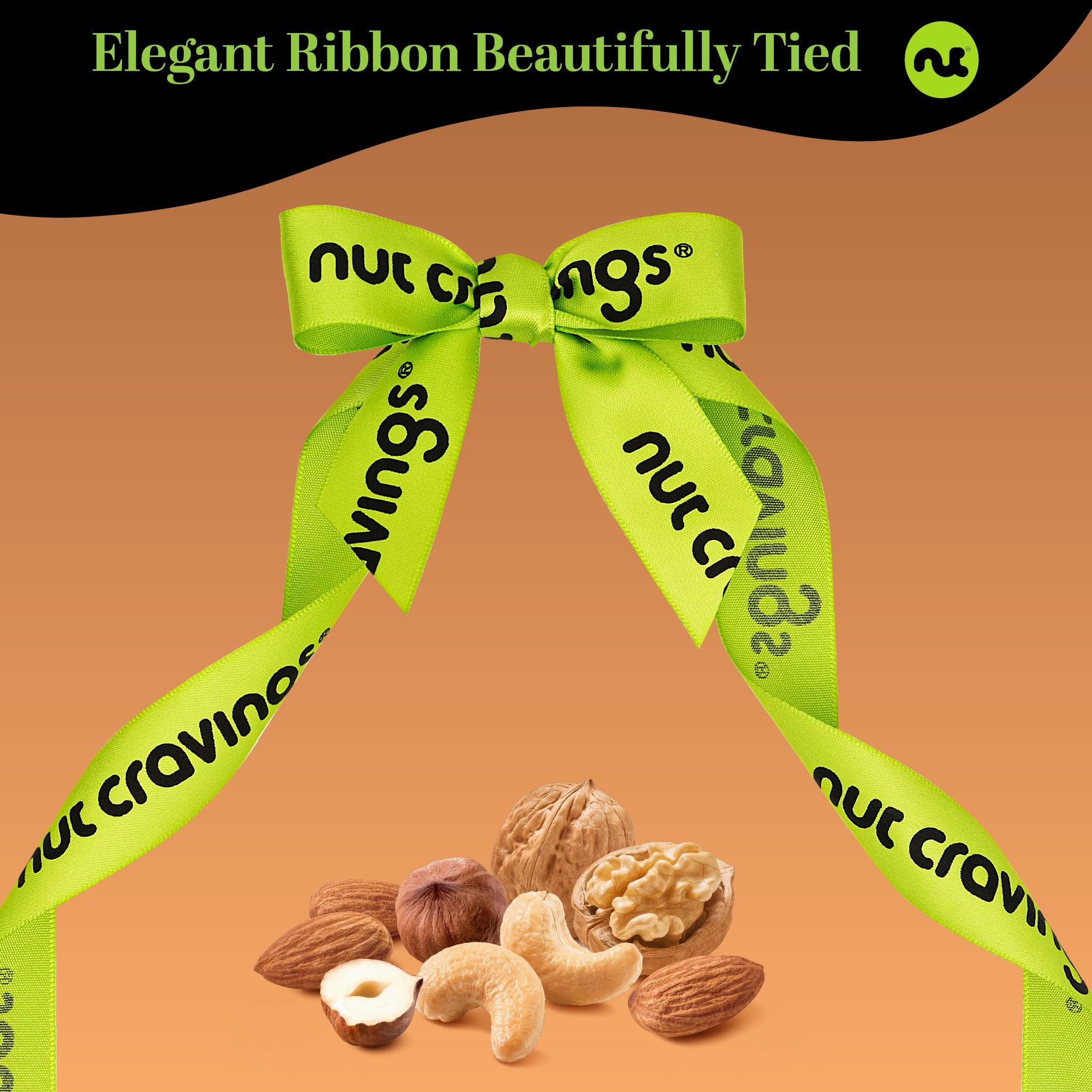 NUT CRAVINGS - Holiday Christmas Mixed Nuts Gift Basket in Reusable Wooden Tray + Green Ribbon (12 Assortments) Xmas Treats for Adults, Food Arrangement, Healthy Snack Care Package, Kosher