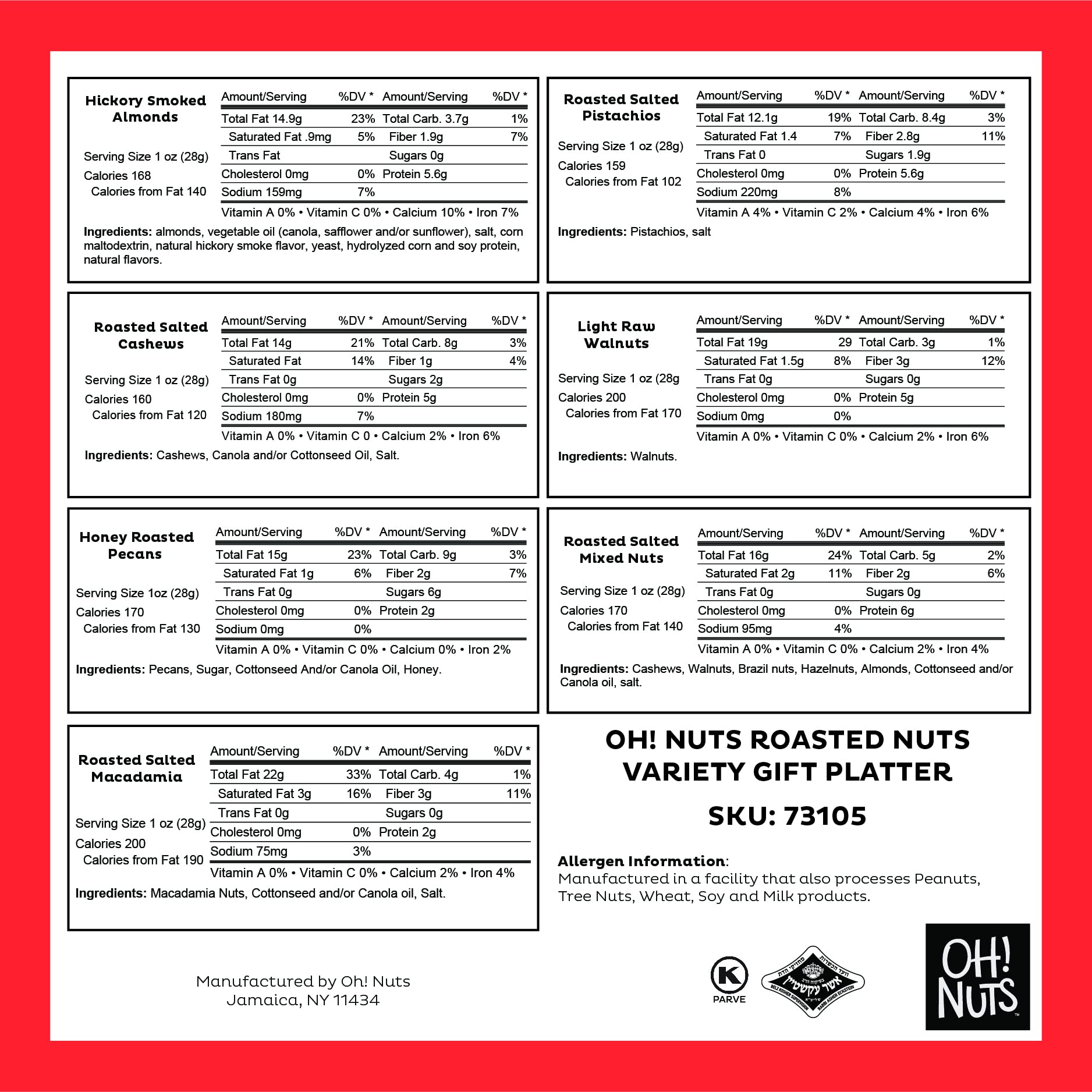 Oh! Nuts 7 Variety Nuts Gift Basket - Healthy Food Assorted Nuts Gifts Baskets - Holiday Gourmet Gift Boxes - Gift Box Ideas for Birthday, Corporate, Men and Women - Large Premium