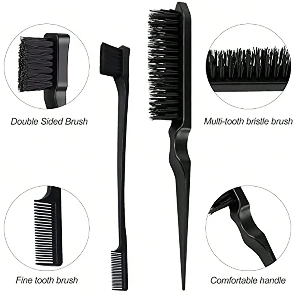 3pcs styling comb set with triple tear hair brush mouse tail comb edge brush,salon hair styling tool Special for real hair wigs