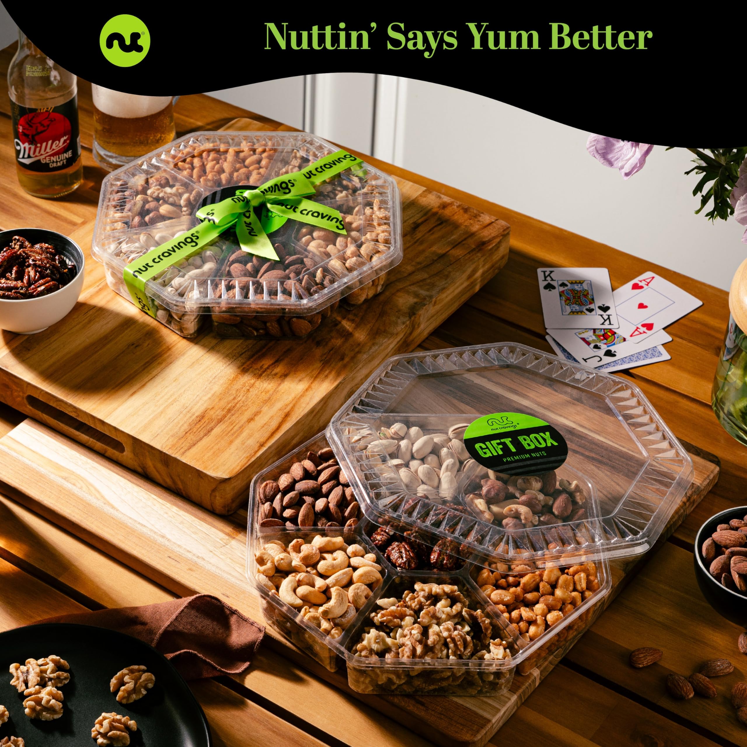 NUT CRAVINGS - Holiday Christmas Mixed Nuts Gift Basket in Black Gold Box (7 Assortments, 1 LB) Xmas Treats for Adults, Food Arrangement, Healthy Snack Care Package, Kosher