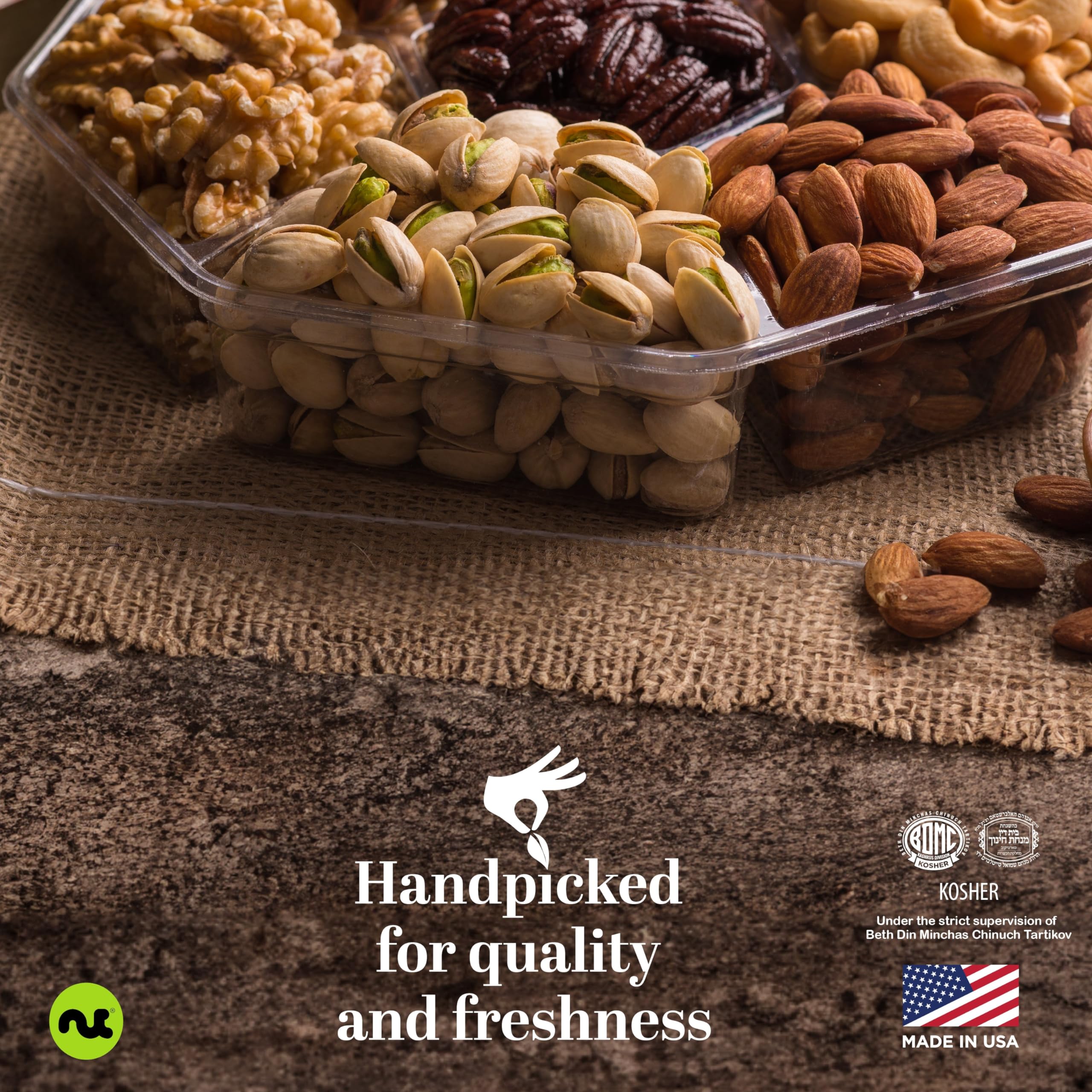 NUT CRAVINGS - Holiday Christmas Mixed Nuts Gift Basket in Red Gold Box (7 Assortments, 2 LB) Xmas Treats for Adults, Food Arrangement, Healthy Snack Care Package, Kosher