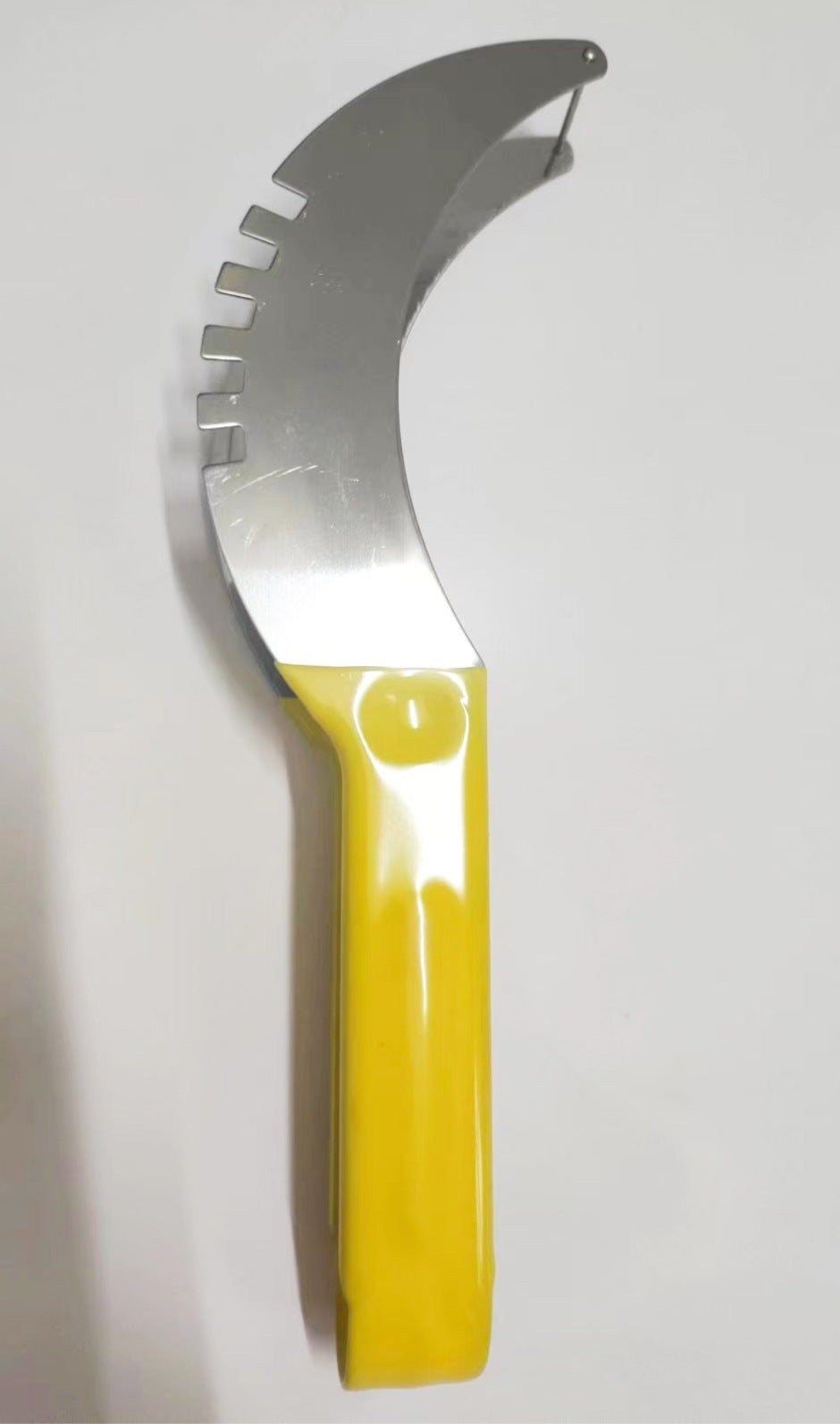 A stainless steel watermelon cutting tool
