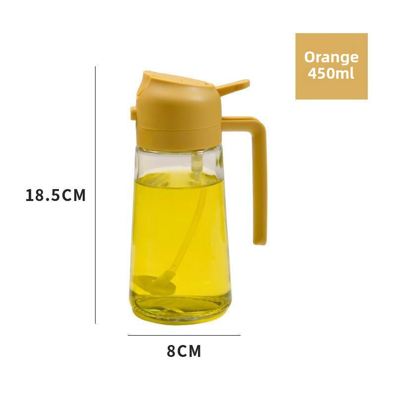 Household spray-pouring dual-purpose glass oil bottle