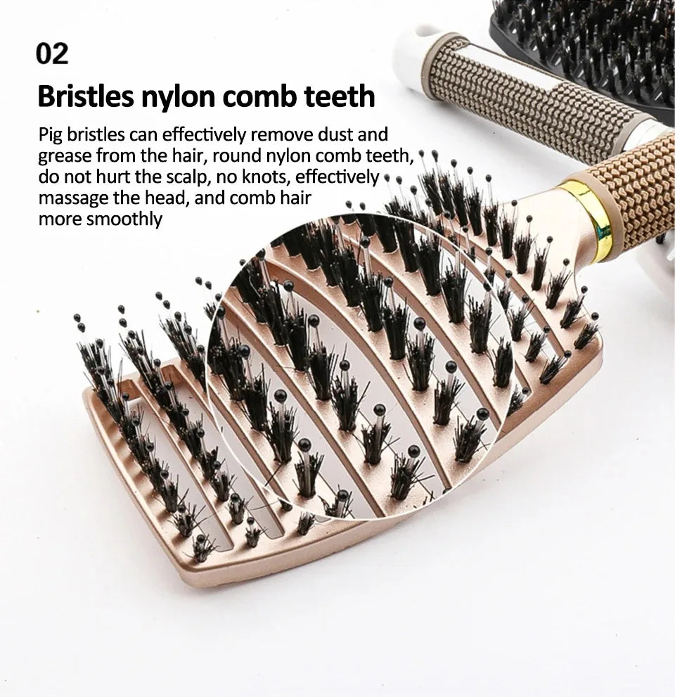 Hair Brush Scalp Massage Comb Hairbrush Boar Bristle Nylon Women Wet Curly Detangle Hair Brush Salon Hairdressing Styling Tool