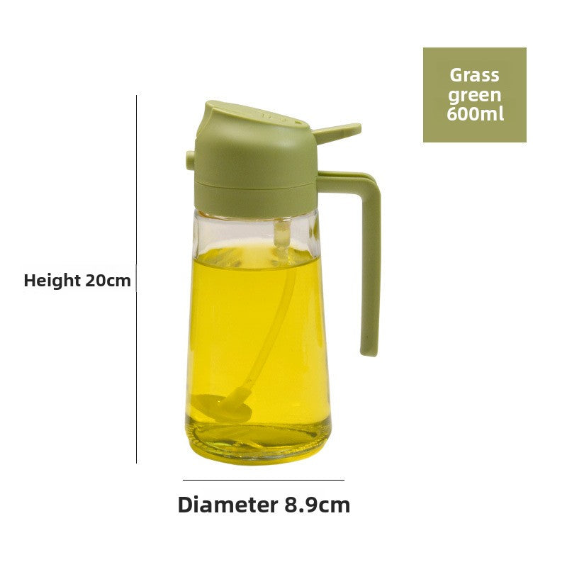 Household spray-pouring dual-purpose glass oil bottle