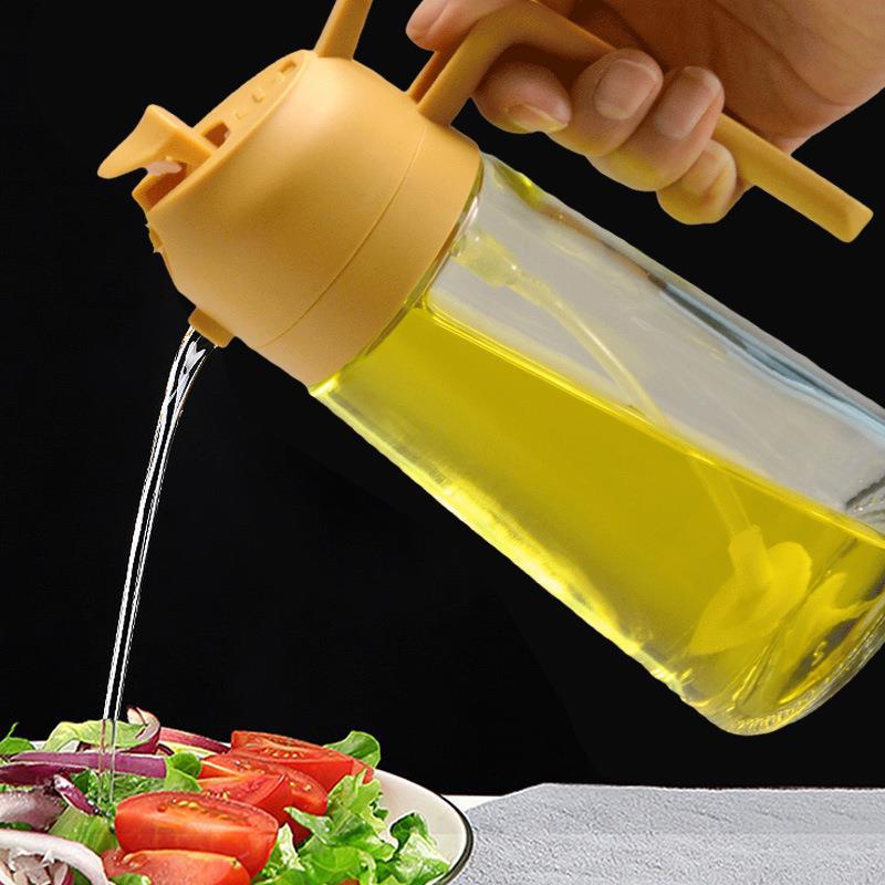 Household spray-pouring dual-purpose glass oil bottle