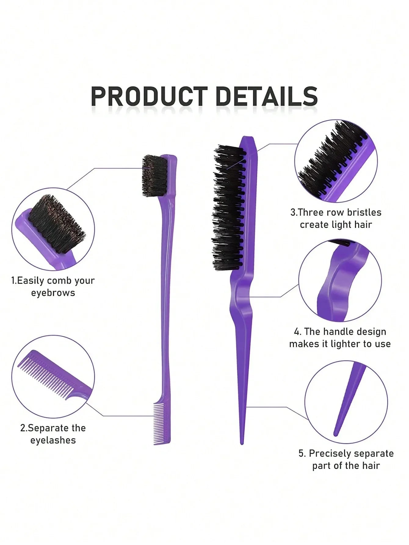 3pcs styling comb set with triple tear hair brush mouse tail comb edge brush,salon hair styling tool Special for real hair wigs