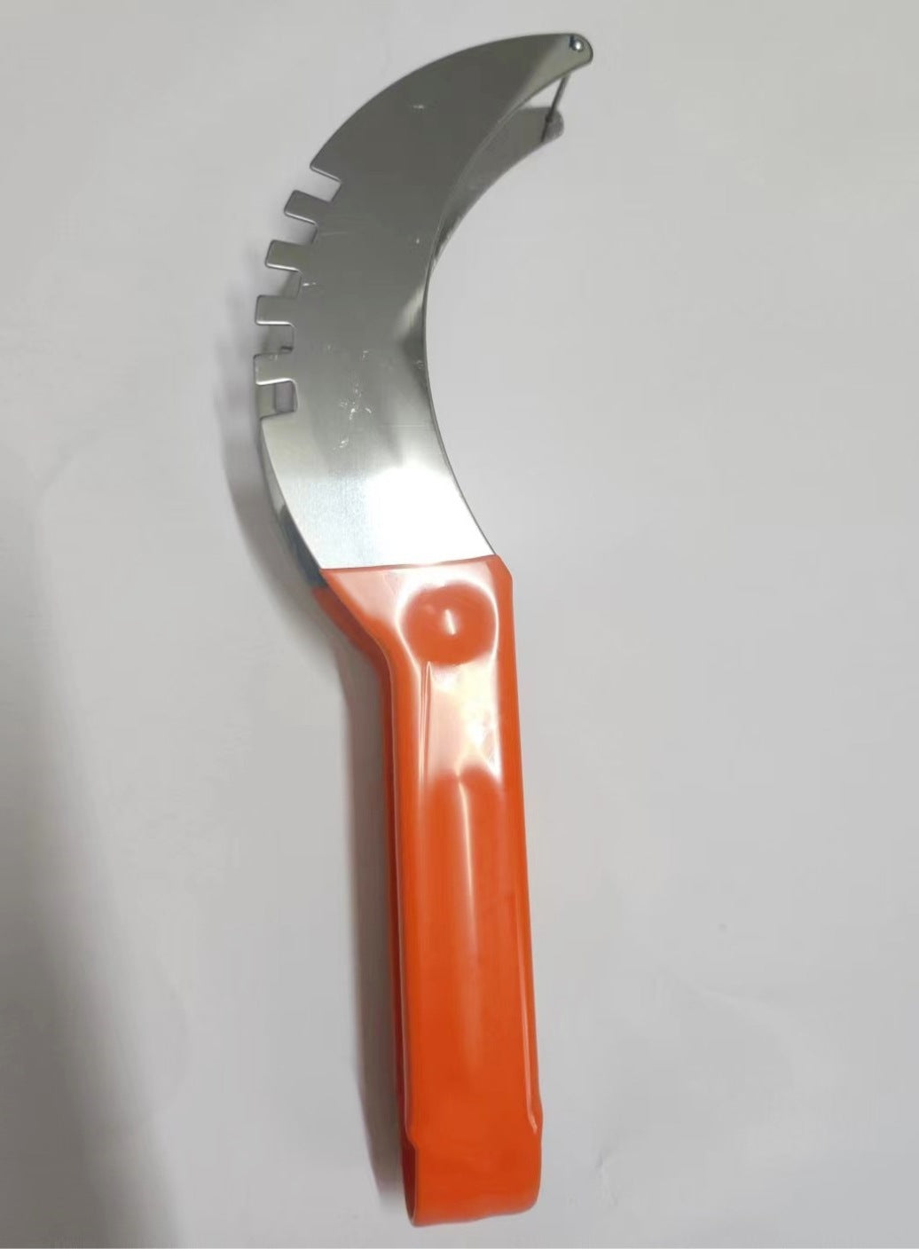 A stainless steel watermelon cutting tool