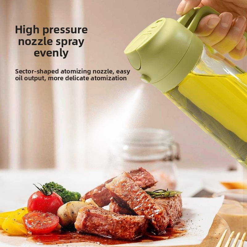 Household spray-pouring dual-purpose glass oil bottle