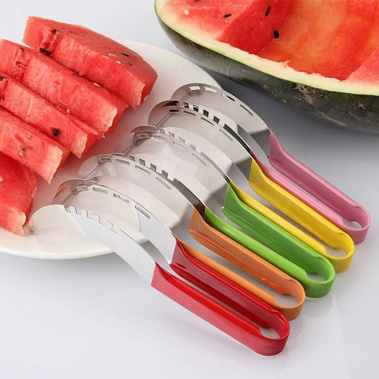 A stainless steel watermelon cutting tool