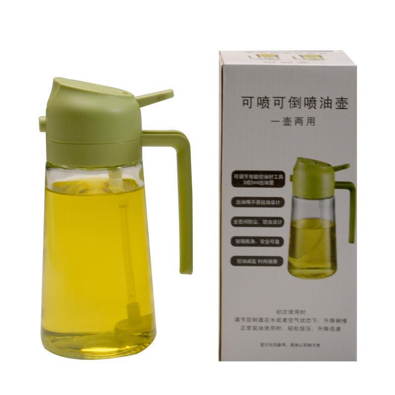 Household spray-pouring dual-purpose glass oil bottle