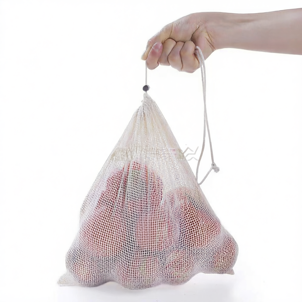 Organic Cotton Mesh Drawstring Bag